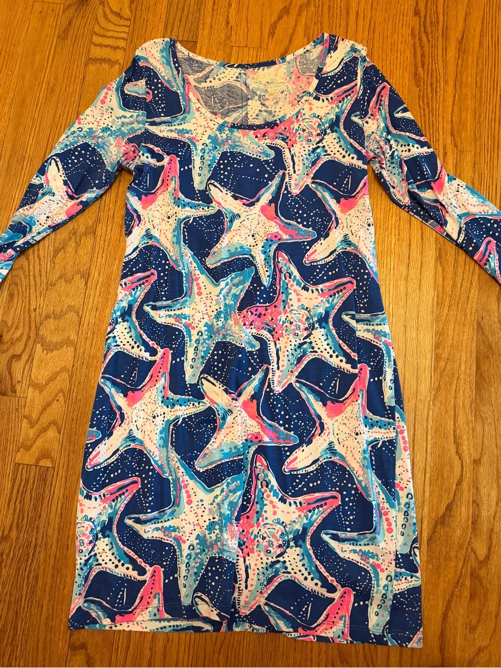 Lilly Pulitzer Blue, Pink & Teal Starfish Print Long-Sleeve Dress